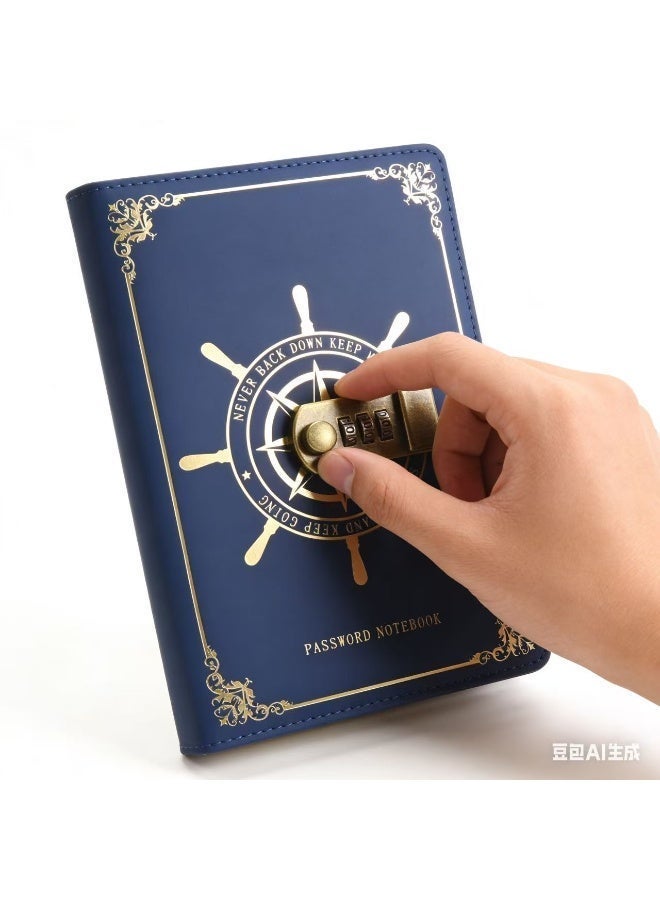 مفكرة جلدية عتيقة A5 بقفل برقم سري مكون من 3 أرقام، مفكرة فاخرة للكتابة والإهداء، أدوات مكتبية إبداعية (أزرق) | عرض لفترة محدودة - Image 5